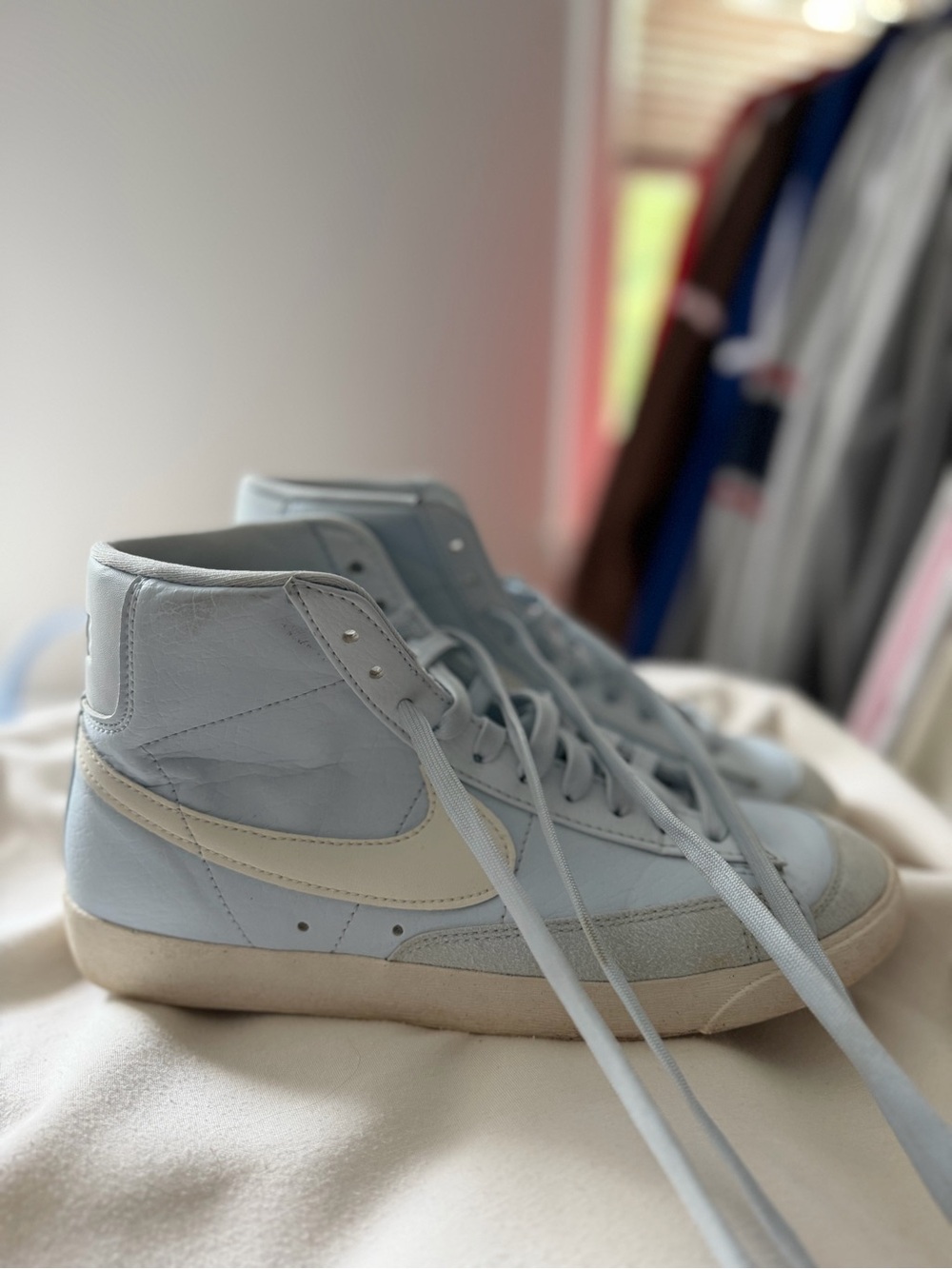 Nike Women’s High-Top Sneakers in Pale Blue and Cream